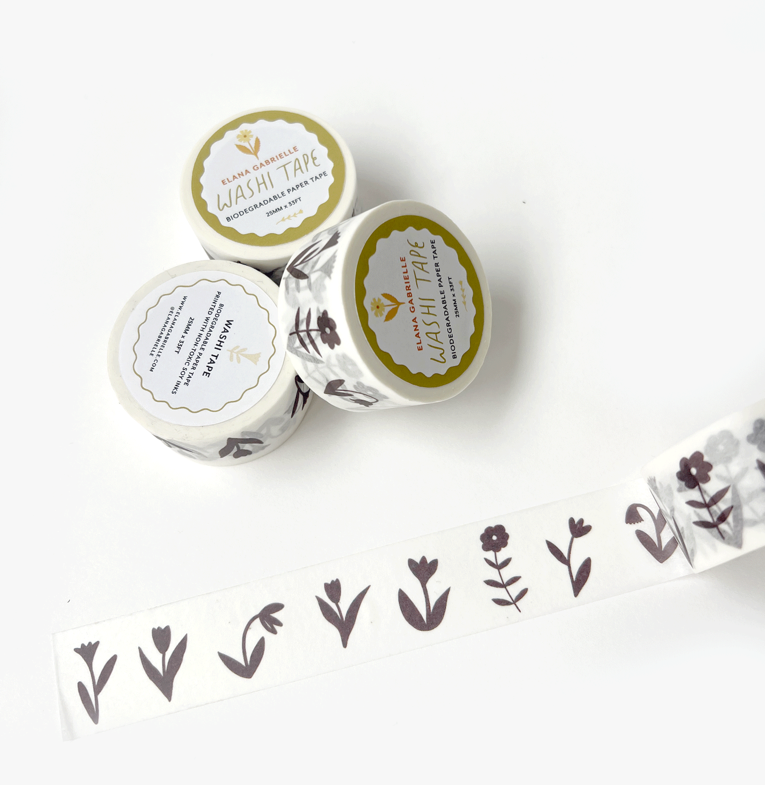 Brown Flowers Washi Tape