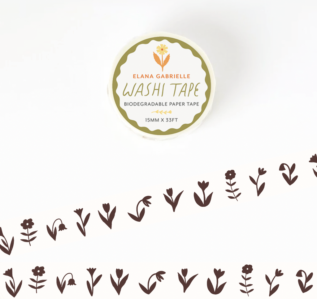Brown Flowers Washi Tape